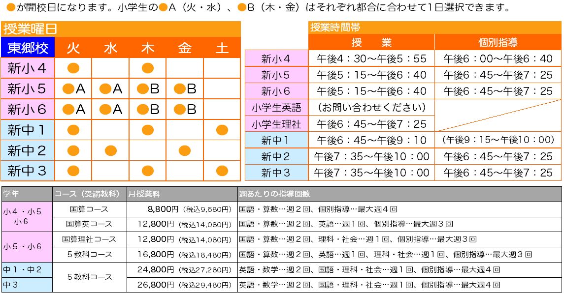 2026年度3月「特別」時間割